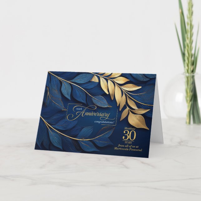 30 Jahre Mitarbeiterjubiläum Blue Botanical CUSTOM Karte (Vorderseite)