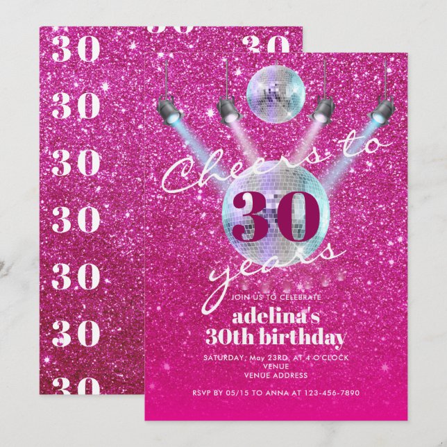 30 Jahre Pink Glam Disco Retro Geburtstag Einladung (Vorne/Hinten)