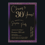 30 Jahre Überraschung Geburtstagsparty, Lila Einladung<br><div class="desc">Mit zwei markanten Schriftart habe ich Grafiken für Ihre Ankündigung erstellt und sie mit einem Imitat-Metallic-Goldeffekt für ein festliches Ambiente verziert. Obwohl jedes Teil auf den Anzug Ihrer Bedürfnisse verschoben werden kann, lautet der Header "Cheers to 30 Years!" und "Überraschendes Party". ("Überraschung" kann entfernt werden, wenn Ihr Party nicht vorhanden...</div>