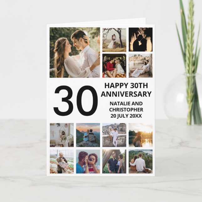 30. Jubiläum 13 FotoCollage Schwarz und Weiß Karte (Vorderseite)