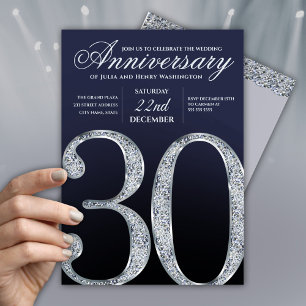 30. Jubiläum Diamant Silber Navy Blau Einladung