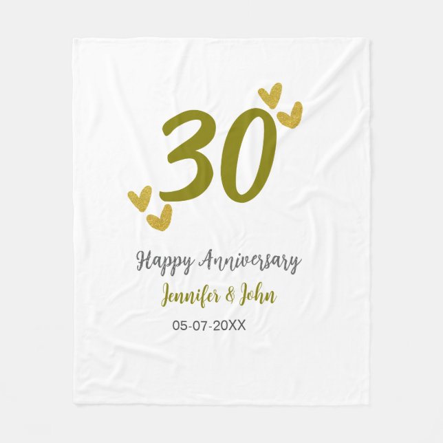 30. Jubiläum goldgraues Hochzeitspaar Fleecedecke (Vorderseite)