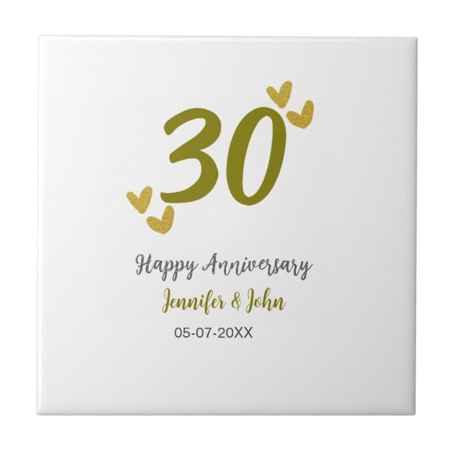 30. Jubiläum goldgraues Hochzeitspaar Fliese (Vorderseite)