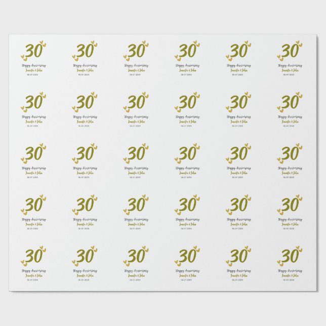30. Jubiläum goldgraues Hochzeitspaar Geschenkpapier (Flach)