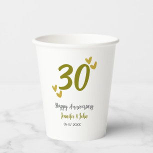 30. Jubiläum goldgraues Hochzeitspaar Pappbecher