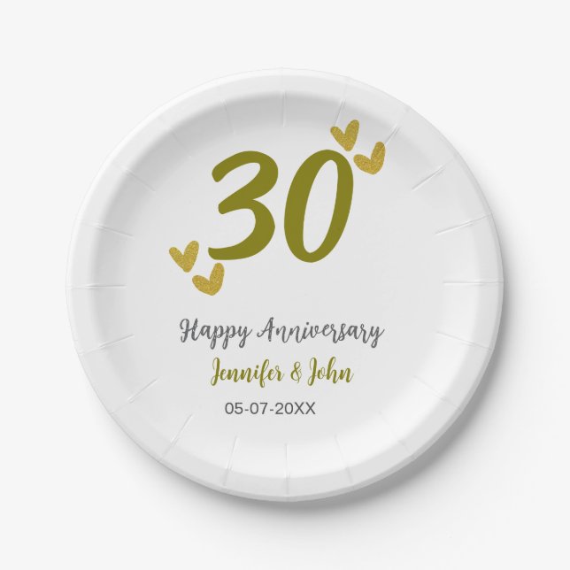 30. Jubiläum goldgraues Hochzeitspaar Pappteller (Vorderseite)