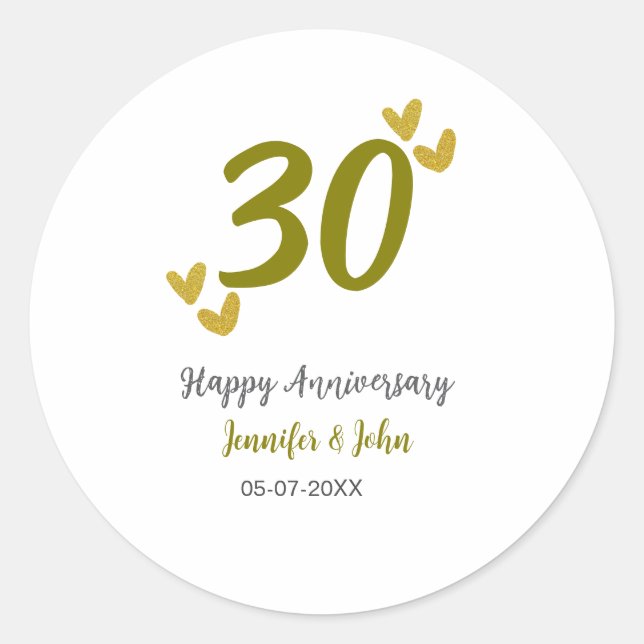 30. Jubiläum goldgraues Hochzeitspaar Runder Aufkleber (Vorderseite)