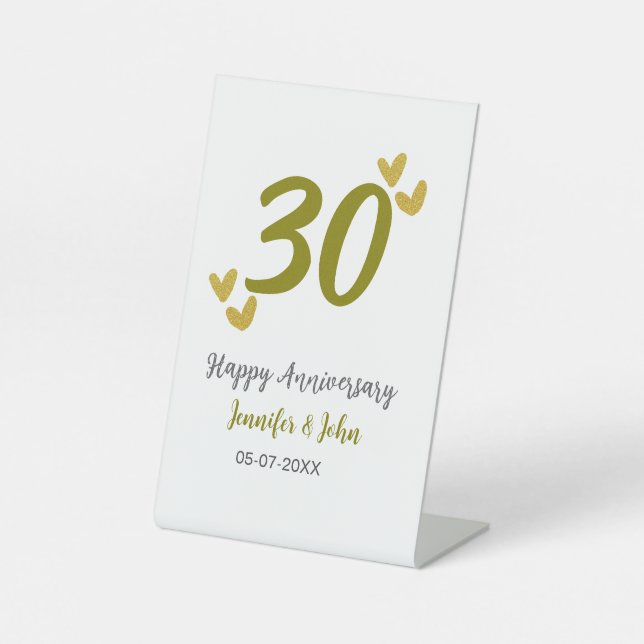 30. Jubiläum goldgraues Hochzeitspaar Sockelschild (Vorderseite)