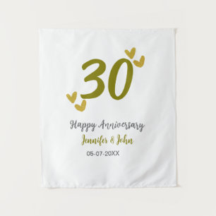 30. Jubiläum goldgraues Hochzeitspaar Wandteppich