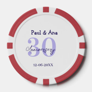 30. Jubiläum lila fett gedruckter Buchstabe Name e Pokerchips
