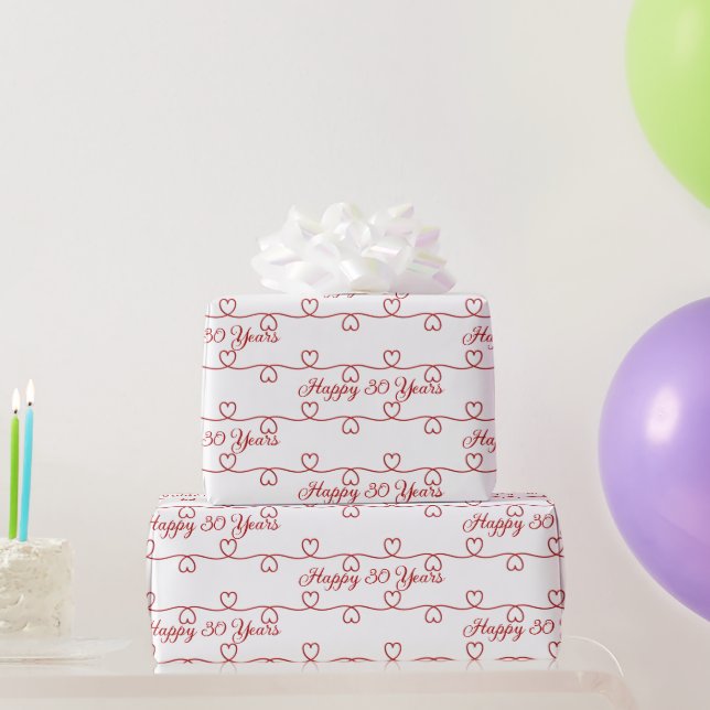 30. Jubiläum Rote Herzen Geschenkpapier (Partygeschenke)