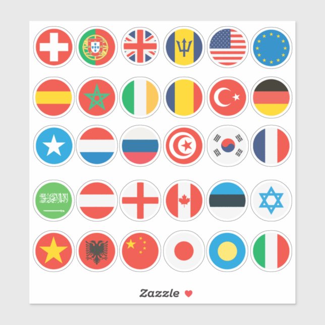 30 Länderflaggendesign der USA, Deutschland & mehr Aufkleber (Blatt)