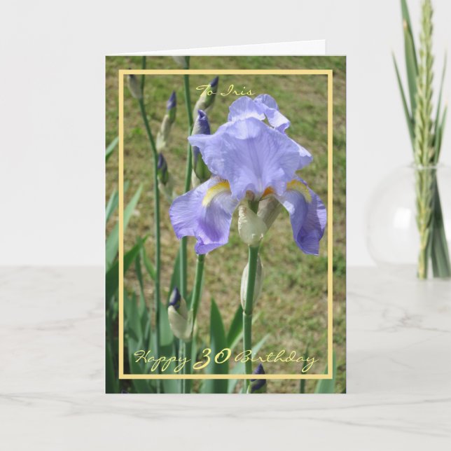 30. Lila Mauve Iris eleganter Goldrahmen Karte (Vorderseite)