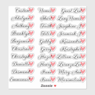 30 Namen Custom Guest List Calligraphy Peach Heart Aufkleber