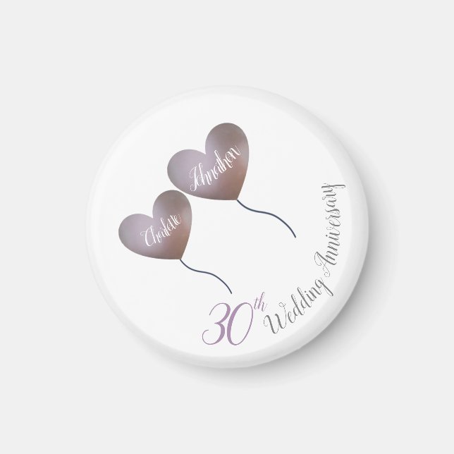 30. Pearl Hochzeitstag lila Ballongeschenk Magnet (Vorne)