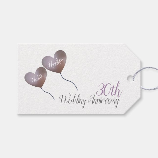 30. Pearl Hochzeitstag lila Ballons Geschenkanhänger (Vorderseite (Horizontal))
