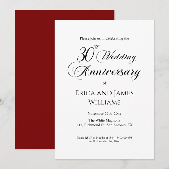 30. Pearl Wedding Anniversary Elegantes Skript Einladung (Vorne/Hinten)
