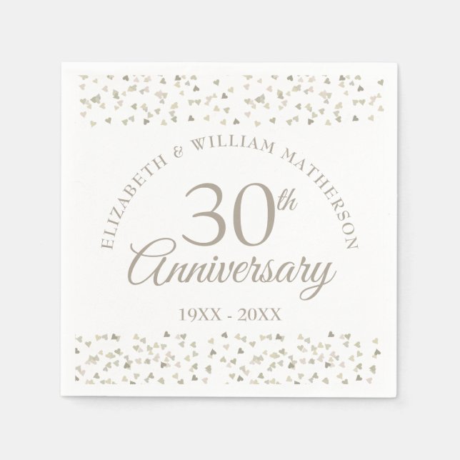 30. Pearl Wedding Anniversary Hearts Confetti Serviette (Vorderseite)