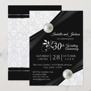 30. Perlen-Jubiläumsdesign - Schwarz und Weiß Einladung