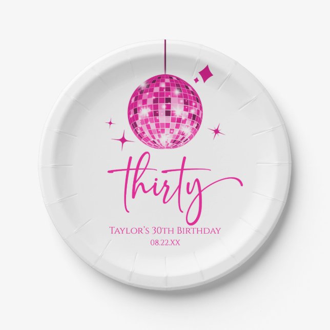 30 Pink Disco Ball 30. Geburtstag Party Pappteller (Vorderseite)