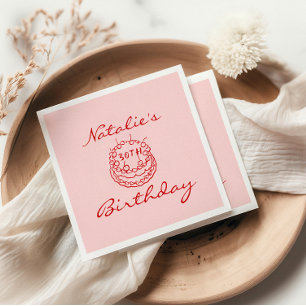 30. Pink Hand Drawn Cake Meilenstein Spaß Geburtst Serviette