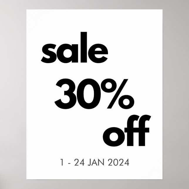 30 % Rabatt beim Verkauf, Boutique im Einzelhandel Poster (Vorne)
