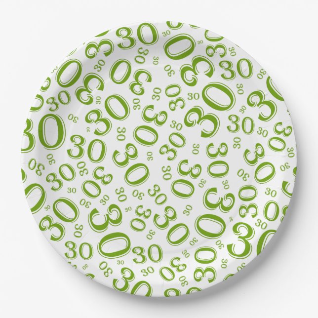 30. Random Number Pattern Grün/Weiß Pappteller (Vorderseite)