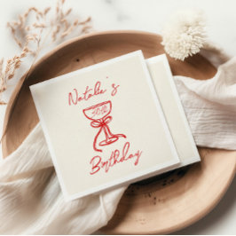 30. Retro Hand Drawn Champagne Bow Glass Geburtsta Serviette