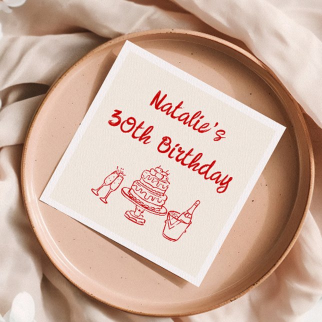 30 Retro Hand gezeichneter Cake Champagne Geburtst Serviette (Von Creator hochgeladen)