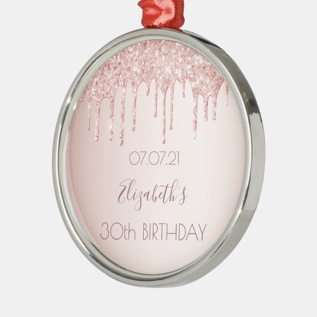 30. Rose Gold Glitzer Tropfen Rosa Name Ornament Aus Metall (Links)