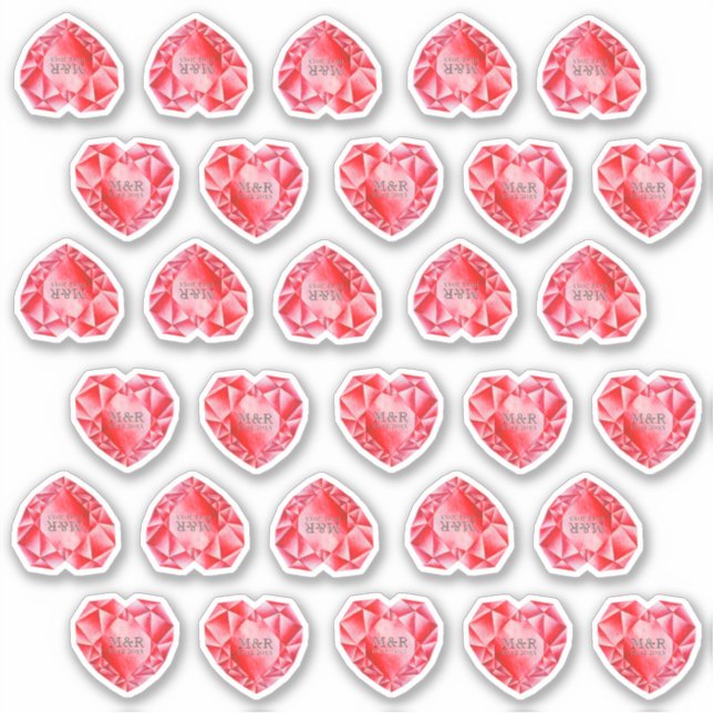 30 Ruby Heart Watercolor Add Monogram Red Wedding Aufkleber (Vorderseite)