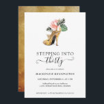 30 schicke, blumige Heelse zum Geburtstag Einladung<br><div class="desc">Moderne, elegante, "Stepping in 30" Chic Floral Gold Heelse Geburtstagsparty Einladung mit unserer glamourösen, glänzenden Aquarellgolden High Heel umgeben von rosa und grünen tropischen Blume. Der Hintergrund ist eine luxuriöse Aquarellgoldwäsche. Einfach mit Ihren Informationen für eine einfach elegante 30. Geburtstagsfeier. Bitte kontaktieren Sie uns unter cedarandstring@gmail.com , wenn Sie Hilfe...</div>