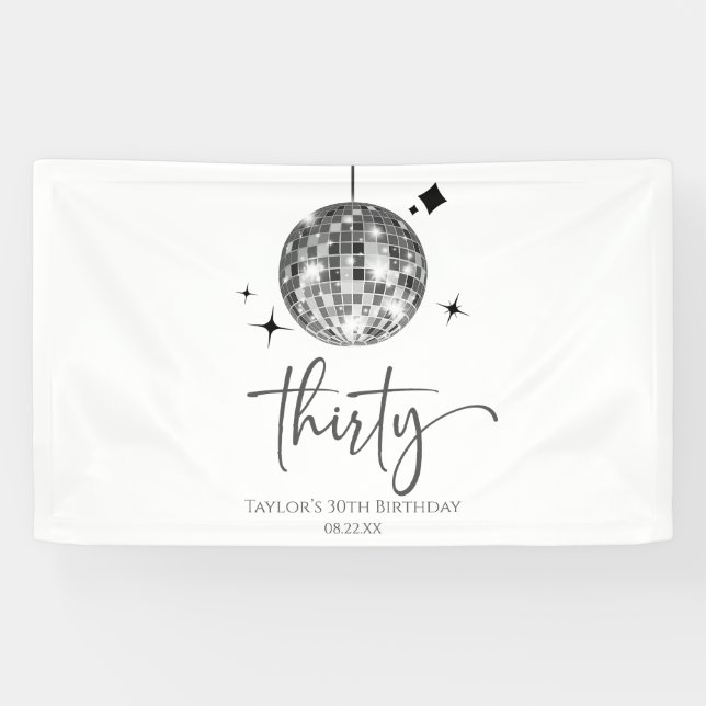 30. Silver Disco Ball 30. Geburtstag Party Banner (Horizontal)
