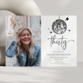 30. Silver Disco Ball Foto 30. Geburtstag Party Einladung