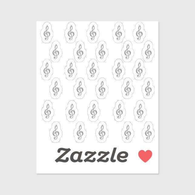 30 Sticker Silver Metallic 3D Music Treble Clef (Blatt)