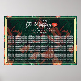 30 Tables Sitzdiagramm tropischer floraler Gold-Ra Poster