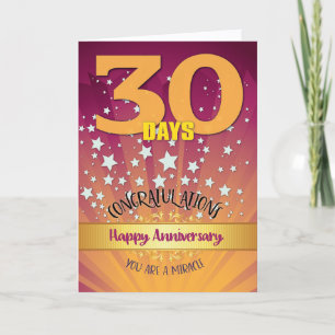 30 Tage Genesungsjubiläum Fettgedruckte Zahl Karte