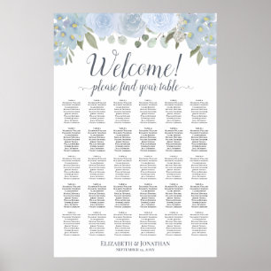 30-Tisch-Sitzordnung Blaue Rosen Boho-Stil Poster