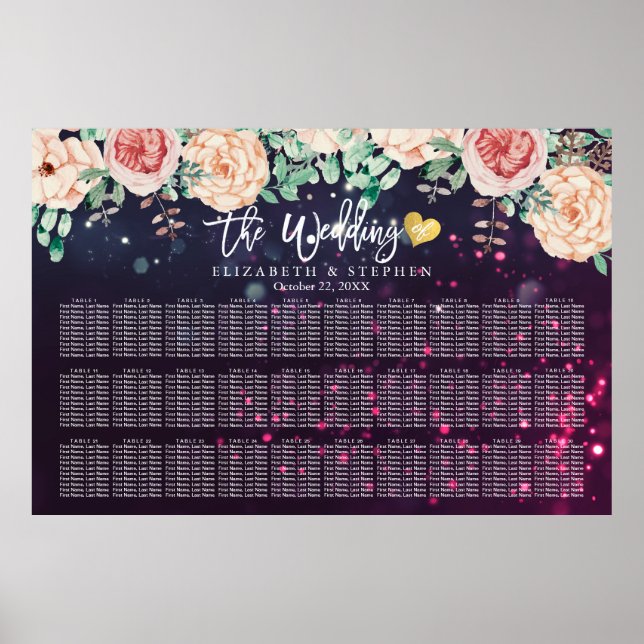 30 Tische Aquarellblume Hochzeitstabelle Poster (Vorne)