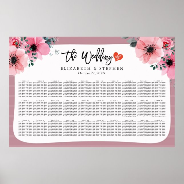 30 Tische Hochzeitskarte Aquarellblume Poster (Vorne)