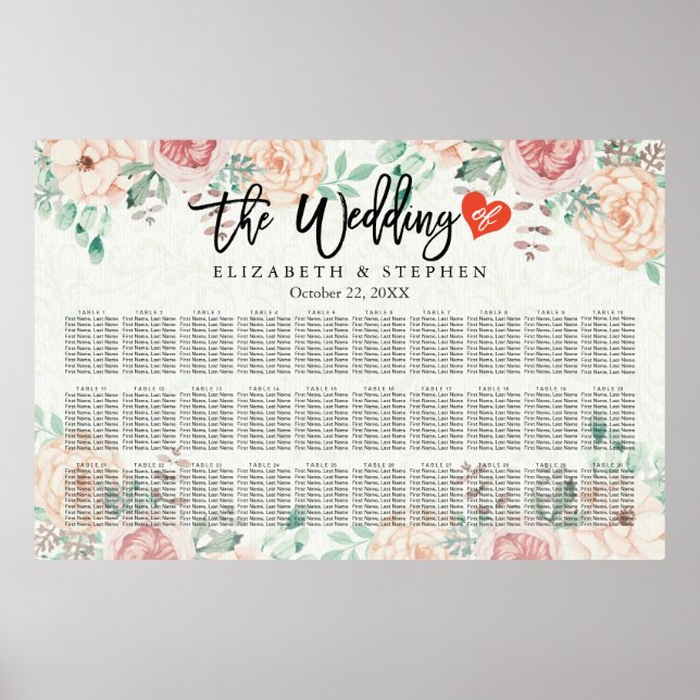 30+ Tische Hochzeitstabelle für Wasserfarben und B Poster (Vorne)