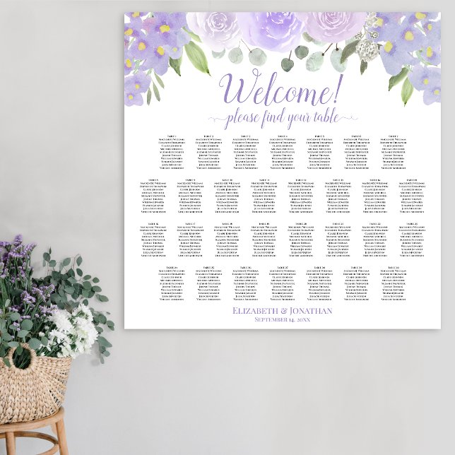 30 Tischlavender Floral Wedding Chart Poster (In Situ on Wall)