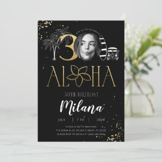30. Tropical Birthday Gold Einladung mit Foto