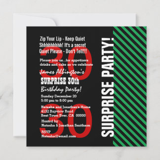30. Überraschung Geburtstag Black Red Green Stripe Einladung