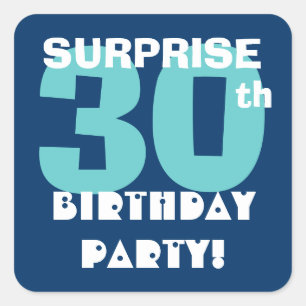 30. ÜBERRASCHUNG Geburtstagsparty Marine und Aqua  Quadratischer Aufkleber
