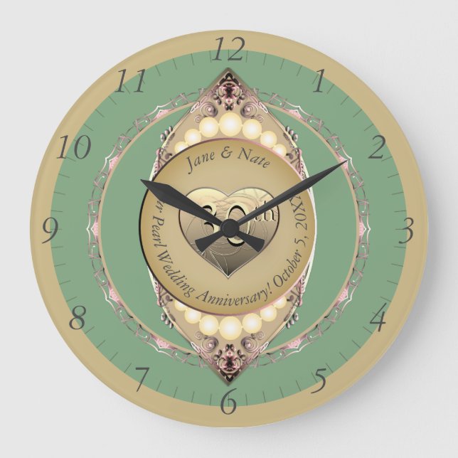 30. und 12. Pearl Anniversary Wall Clock Große Wanduhr (Vorderseite)