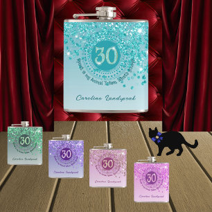 30 und Aquamarin Blue Glitzer & Drink Angebot Flachmann