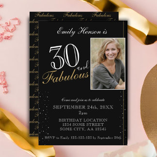 30 und fabelhafte Elegant Black Foto Geburtstag Einladung