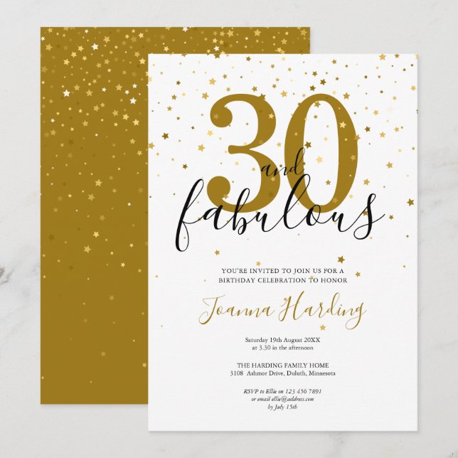 30 und fabelhafte Elegant Gold und Black Birthday Einladung (Vorne/Hinten)