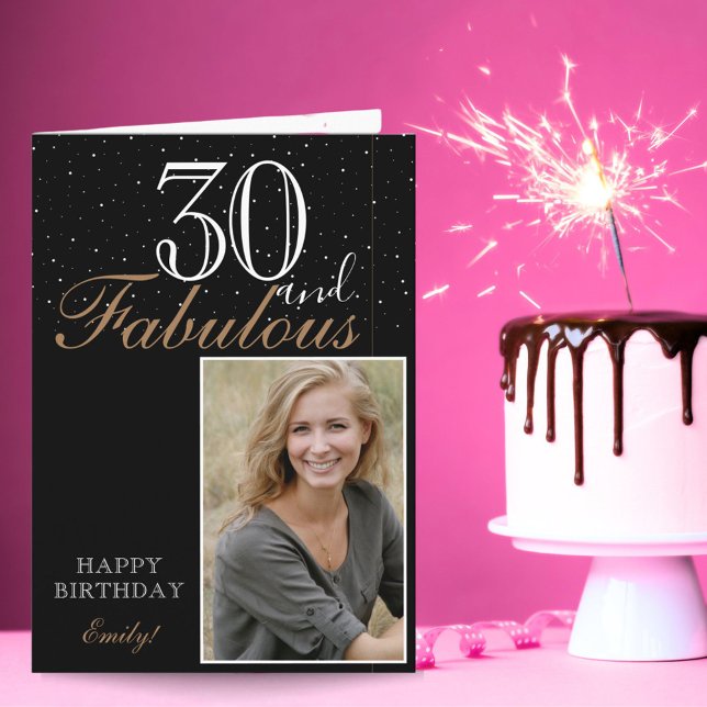 30 und fabelhaftes elegantes Black Birthday Foto Karte (Von Creator hochgeladen)